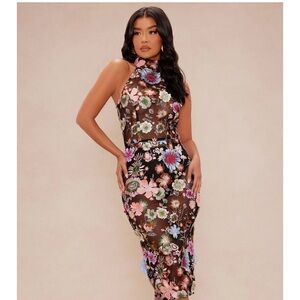 Fashion Nova Brown Sheath Halter Midi Dress